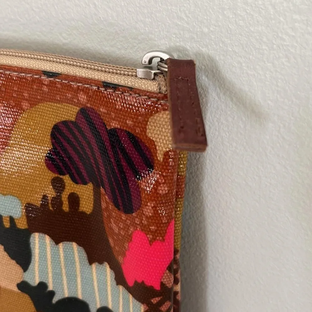 FOSSIL KeyPer Cosmetic Case Bag Coated Canvas Multicolor Abstract Zip Pouch 11X6